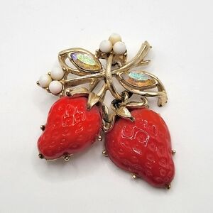 VTG Coro Strawberry Brooch | AB Rhinestones | SIGNED | HTF